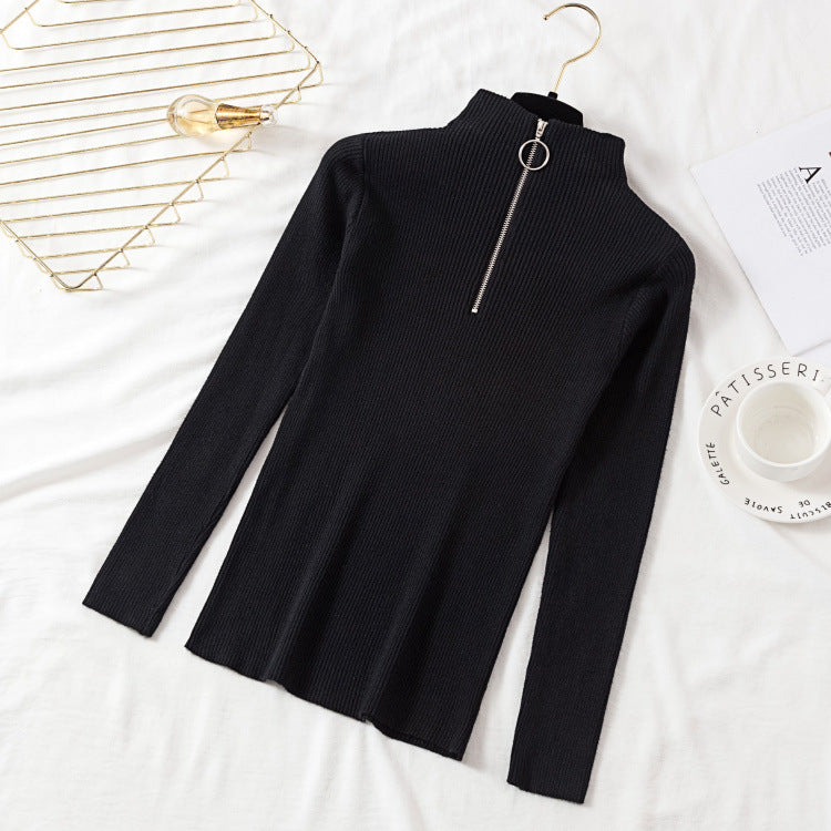 Turtleneck circle zipper pullover sweater