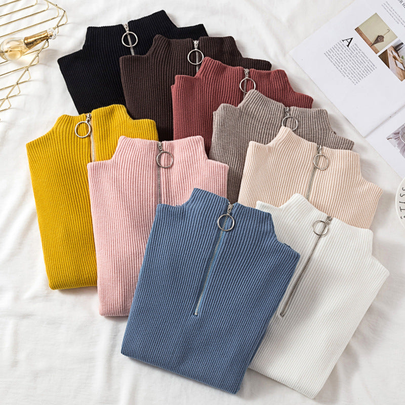 Turtleneck circle zipper pullover sweater