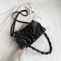 Trendy Double Strap Shoulder Bags For Women PU Leather Pleated Crossbody Bags Designer Fashion Purses And Handbags