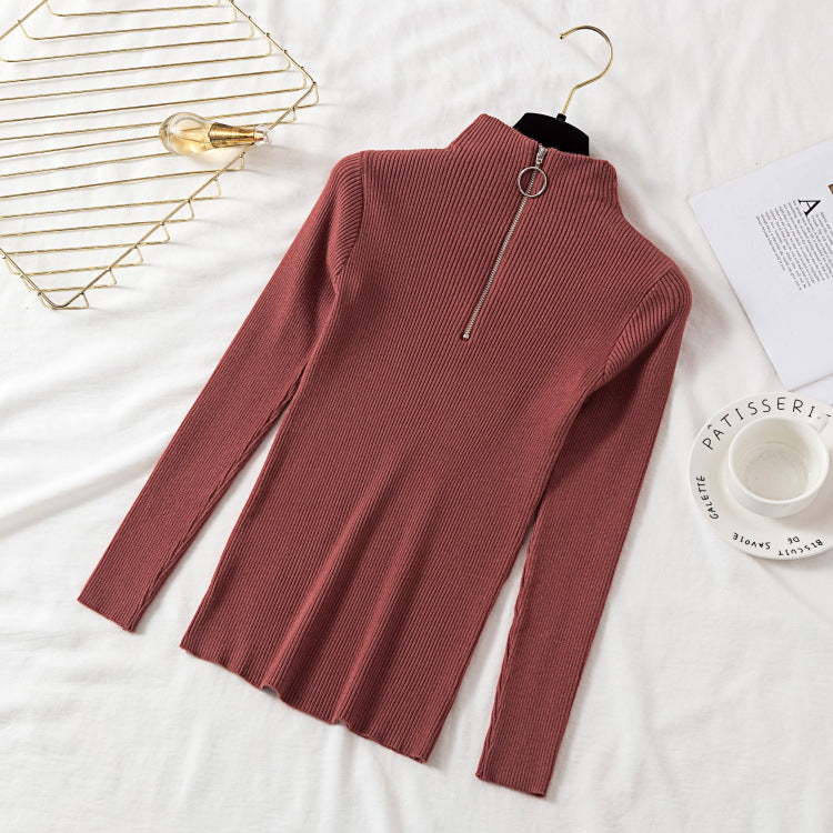 Turtleneck circle zipper pullover sweater