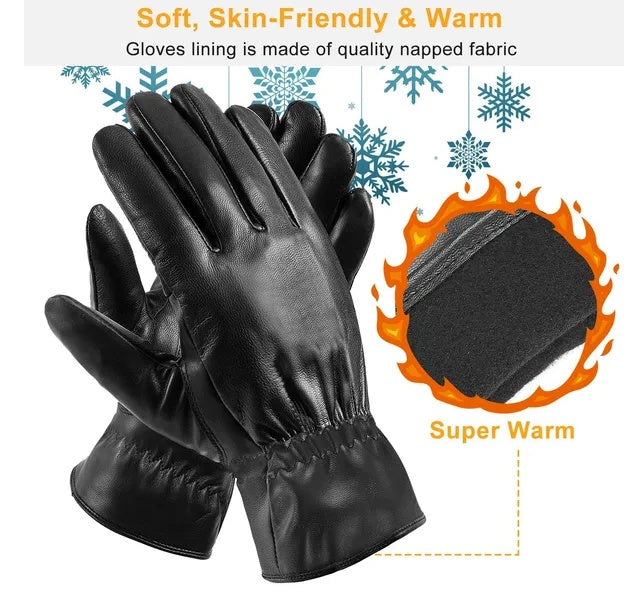 Unisex Leather Winter Warm Gloves