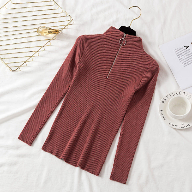 Turtleneck circle zipper pullover sweater