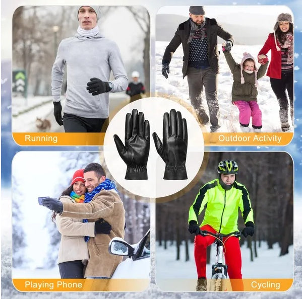 Unisex Leather Winter Warm Gloves
