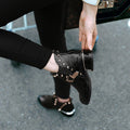 Studded Pointed Toe Ankle Boots Chunky Mid Heel