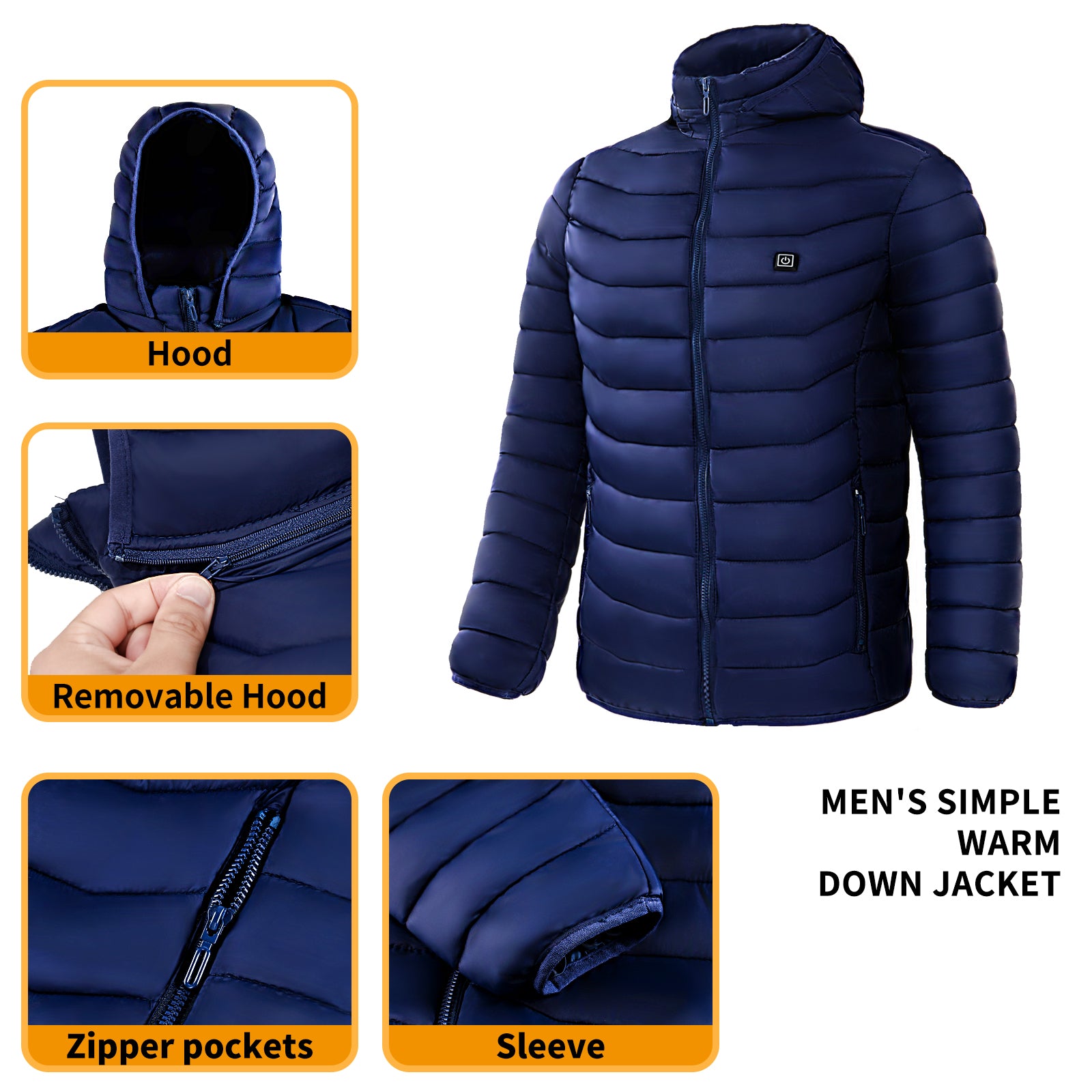Puffer Jacket Heating Coat Insulated Hood Windbreaker 9Heat Zones