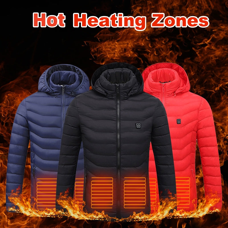 Puffer Jacket Heating Coat Insulated Hood Windbreaker 9Heat Zones