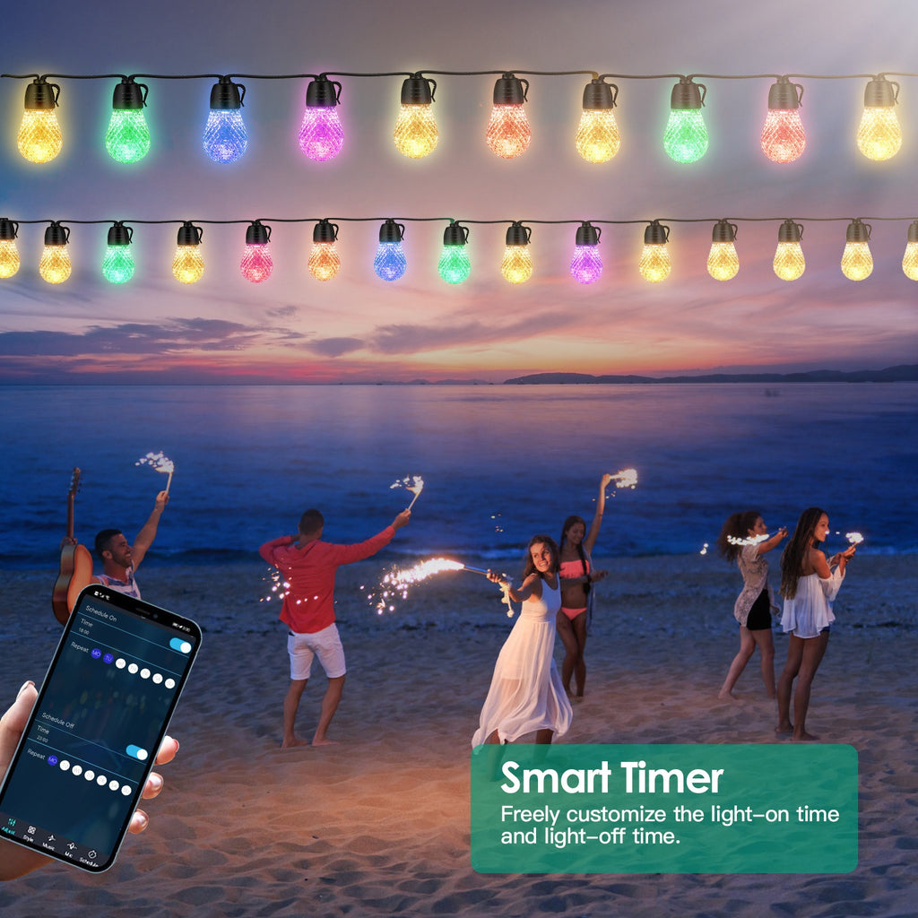52.5FT Colorful Outdoor String Lights Smart RGB LED