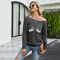 Halloween New Women's Sloping Shoulder Printed Casual Plush Sweater
