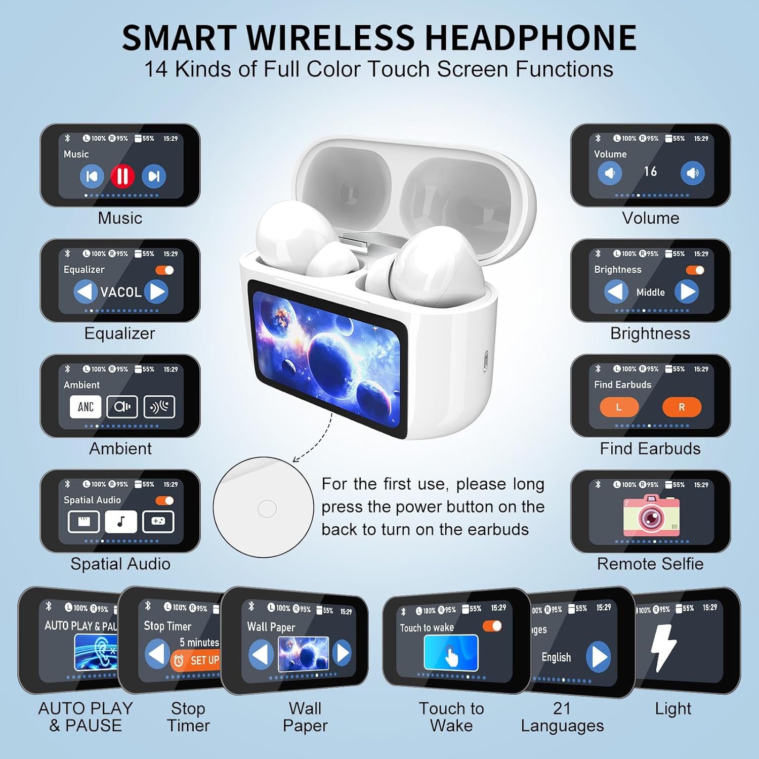 Wireless Earbuds, 5.4 Bluetooth Headphones With Touch Screen Ear Buds