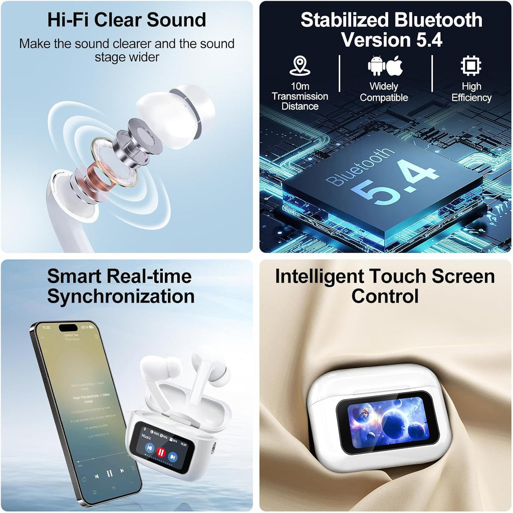 Wireless Earbuds, 5.4 Bluetooth Headphones With Touch Screen Ear Buds