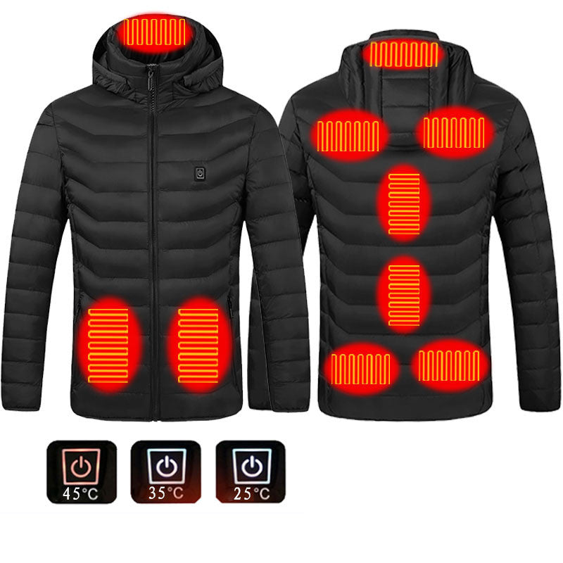 Puffer Jacket Heating Coat Insulated Hood Windbreaker 9Heat Zones