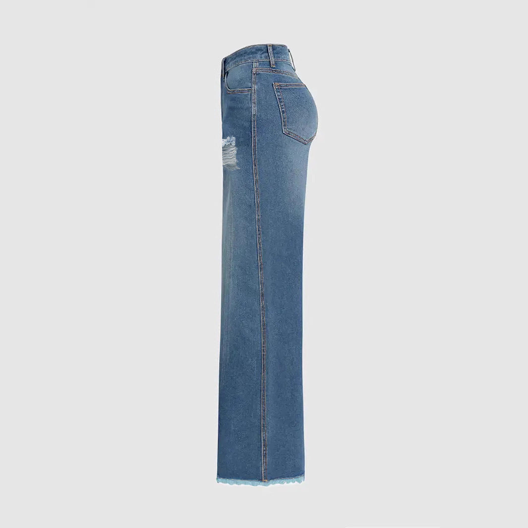 Raw Hem Ripped Loose Wide-leg Flared Jeans