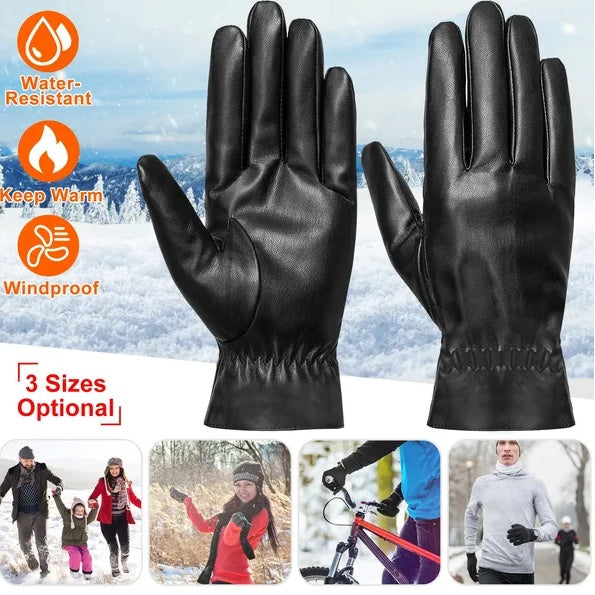 Unisex Leather Winter Warm Gloves
