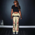 Fashion Positioning Printing Pocket Wide Leg Casual Trousers Women