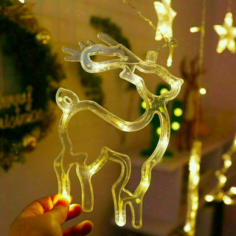 LED Fairy String Window Curtain Lights Star Xmas Party