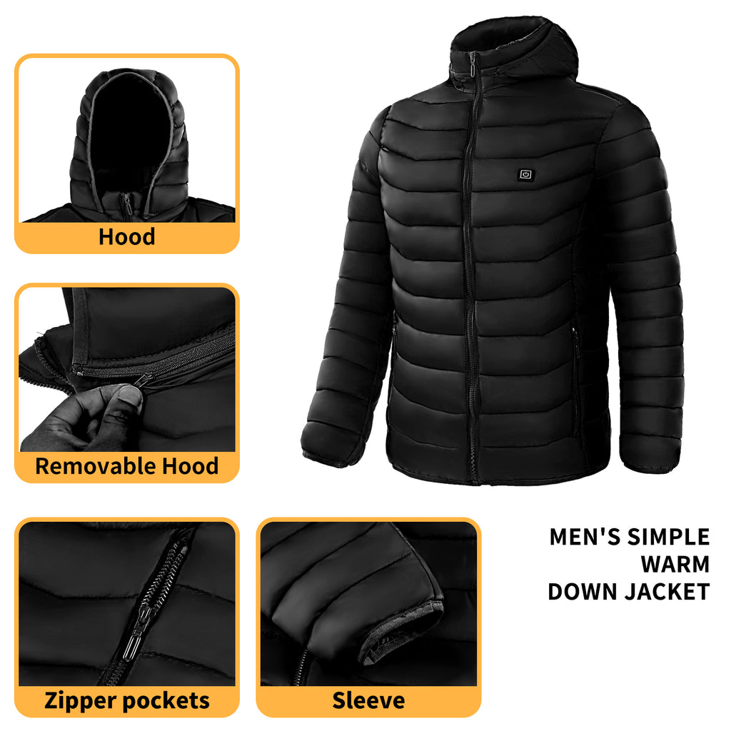 Puffer Jacket Heating Coat Insulated Hood Windbreaker 9Heat Zones