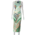 Women's Summer Crew Neck Casual Sleeveless Painted Printing Slip Dress