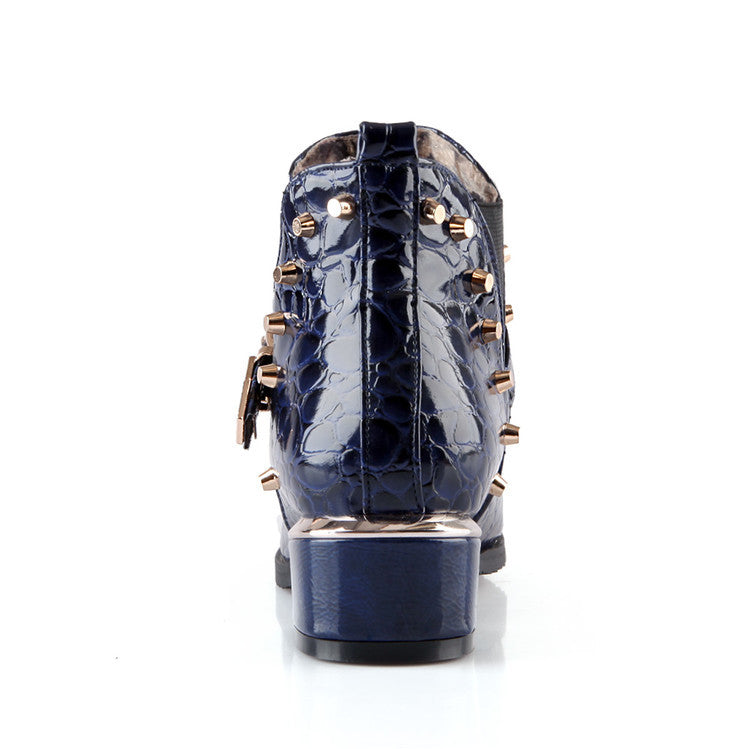 Studded Pointed Toe Ankle Boots Chunky Mid Heel