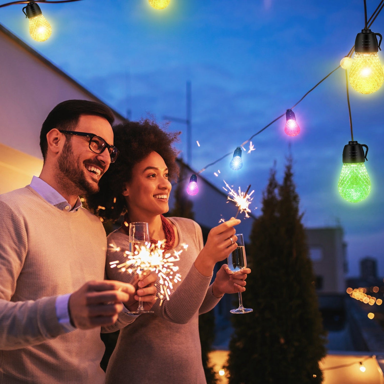 52.5FT Colorful Outdoor String Lights Smart RGB LED